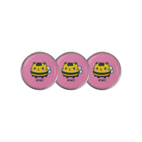 Cute Bumblebee Cat Personalized Text Golf Ball Marker