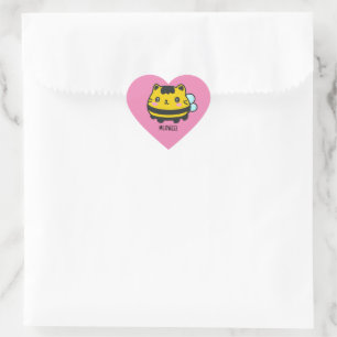 Cute Bumblebee Cat Personalized Text Heart Sticker