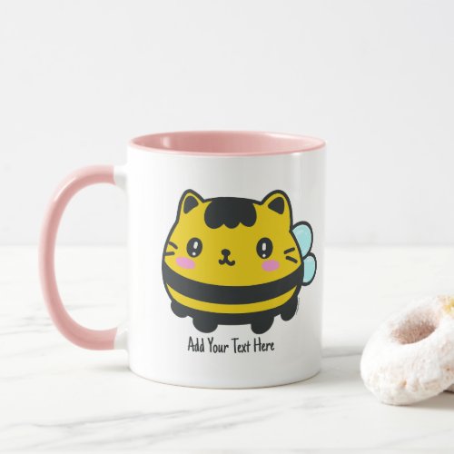 Cute Bumblebee Cat Personalized Text Mug