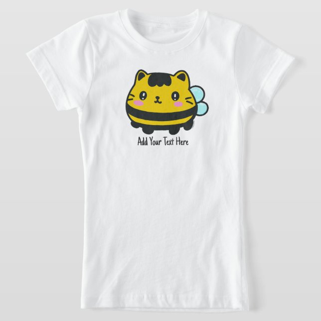 Cute Bumblebee Cat Personalized Text  T-Shirt (Laydown)