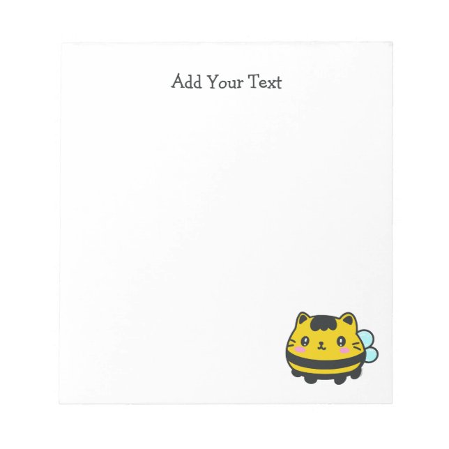 Cute Bumblebee Cat with Personalized Text  Notepad (Front)