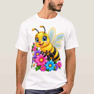 Cute Bumblebee & Colorful Flowers – Adorable Bee T-Shirt
