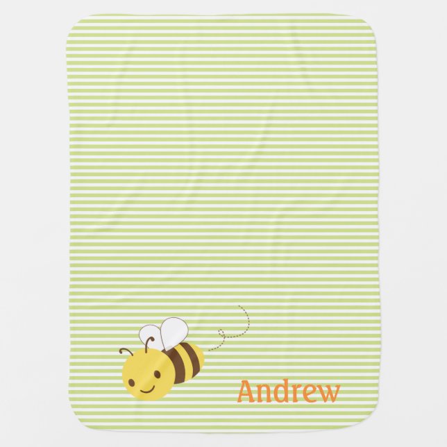 Cute Bumblebee Custom Personalized Baby's Name Baby Blanket (Front)