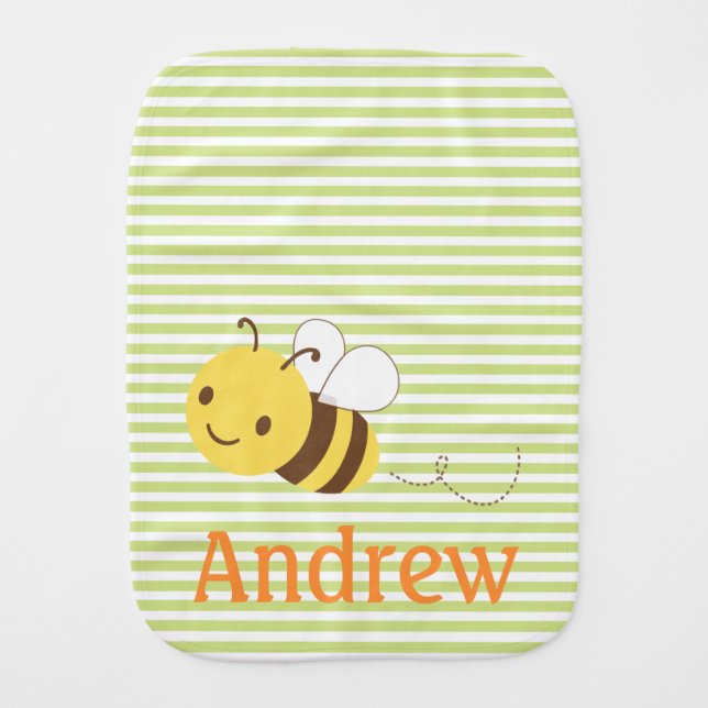 Cute Bumblebee Custom Personalized Baby's Name Baby Burp Cloth (Front)