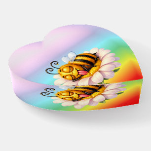 Cute Bumblebee Glass Heart Paperweight