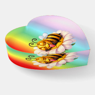 Cute Bumblebee Glass Heart Paperweight