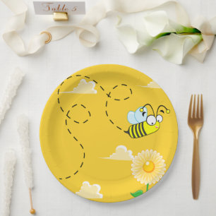 Cute Bumblebee Honey Bee Flying Sunflowers Garden Paper Plates