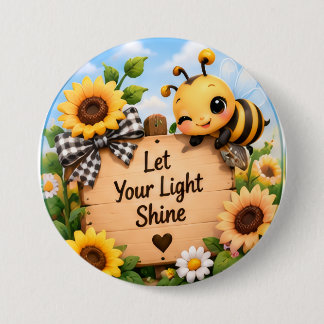 Cute Bumblebee Let Your Light Shine Sunflower Butt Button