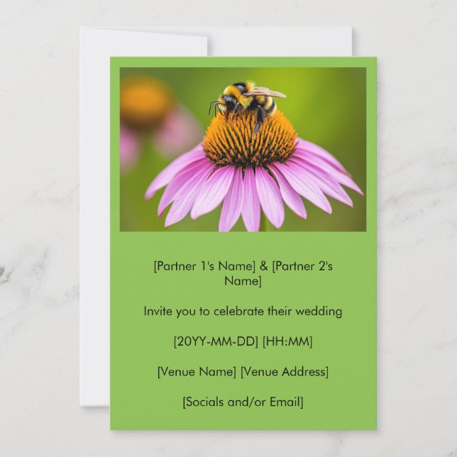 Cute Bumblebee On Purple Coneflower Wedding  Invitation (Front)