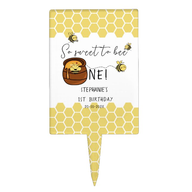 Cute Bumblebee So Sweet To Bee One 1st Birthday Cake Topper (Front)