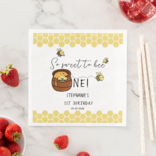 Cute Bumblebee So Sweet To Bee One 1st Birthday Paper Dinner Napkins