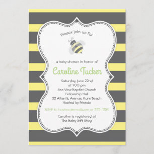 Cute Bumblebee Stripes Baby Shower Invitation