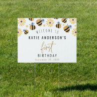 Cute Bumblebee Sunflower First Birthday Welcome Sign
