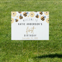 Cute Bumblebee Sunflower First Birthday Welcome