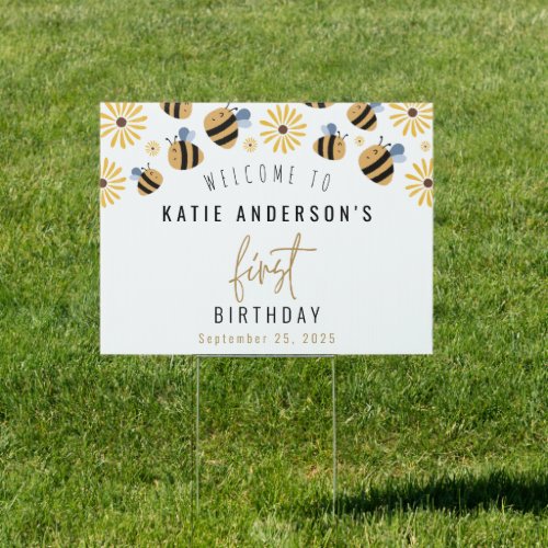 Cute Bumblebee Sunflower First Birthday Welcome Sign