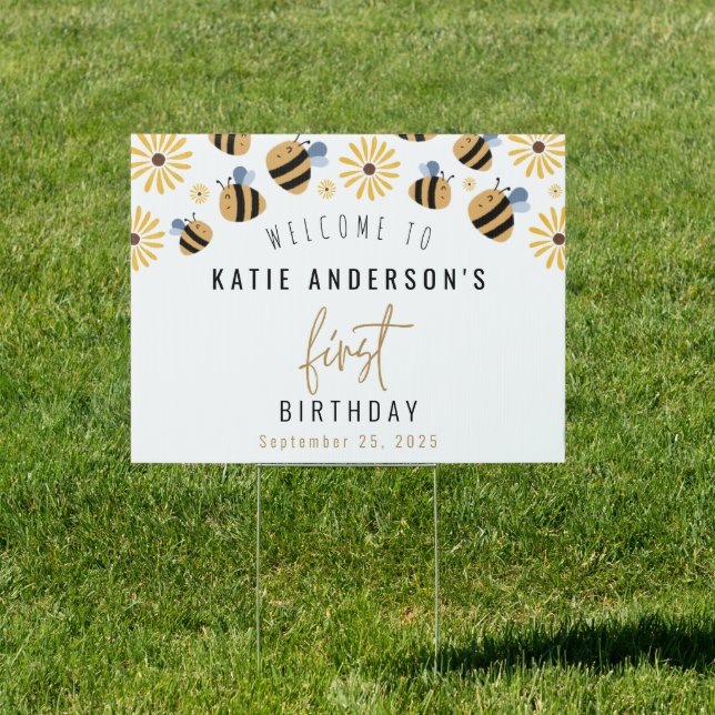 Cute Bumblebee Sunflower First Birthday Welcome Sign (Insitu)