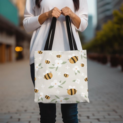 Cute Bumblebee Tote Bag Floral Design Tote Bag