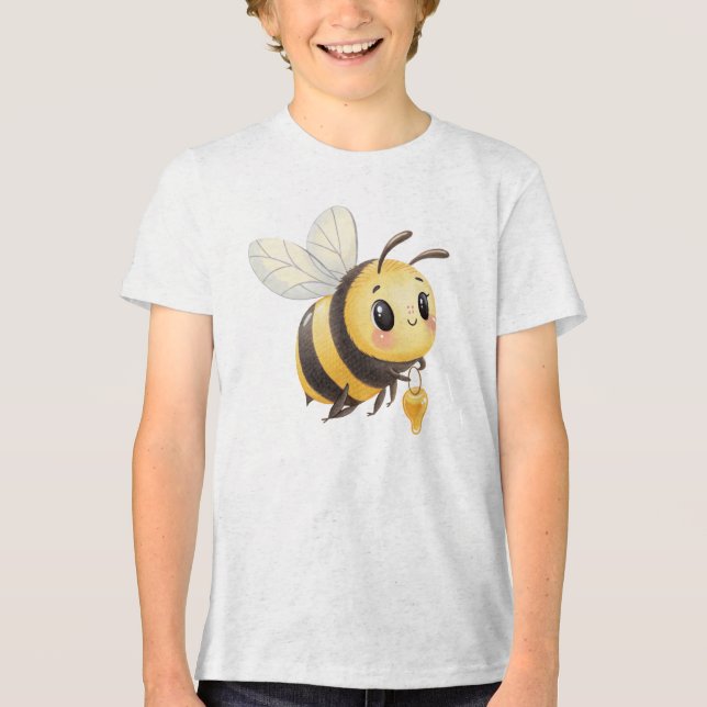 Cute Bumblebee with Honey Illustration Tri-Blend Shirt (Front)