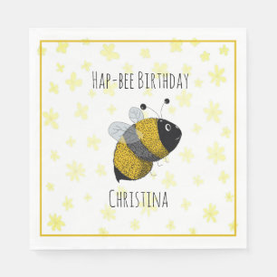 Cute Bumblebee Yellow and Black   HapBee Birthday Napkins