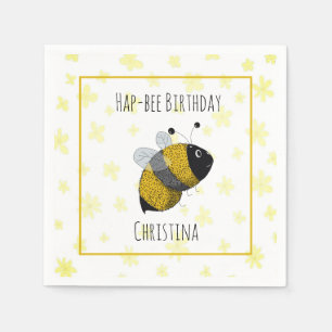 Cute Bumblebee Yellow and Black   HapBee Birthday Napkins