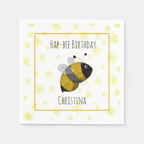 Cute Bumblebee Yellow and Black  HapBee Birthday Napkins