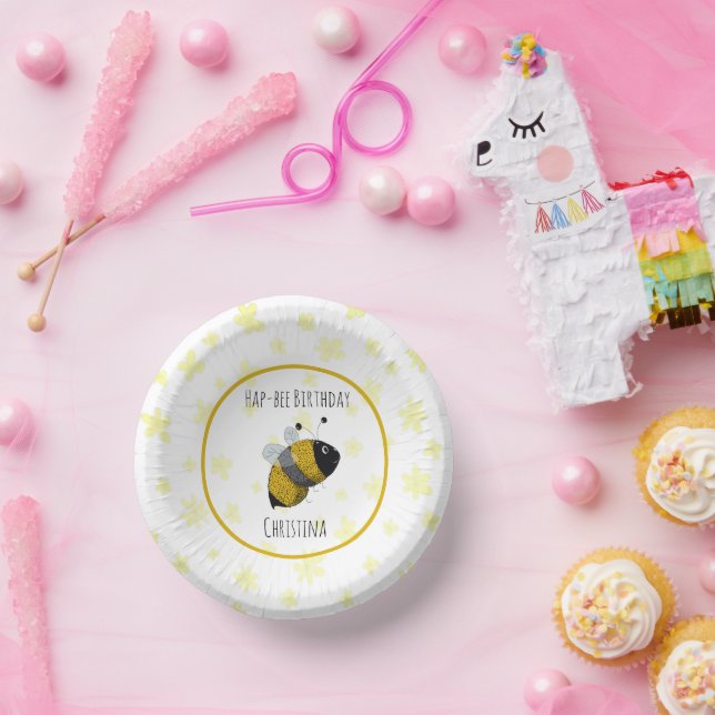 Cute Bumblebee Yellow and Black | HapBee Birthday Paper Bowls (Party)