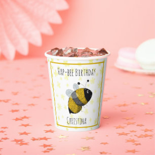 Cute Bumblebee Yellow and Black HapBee Birthday Paper Cups