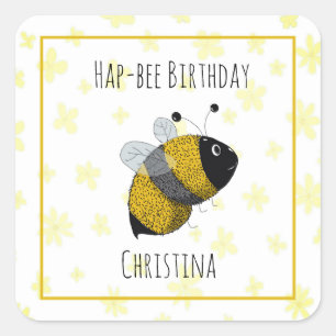 Cute Bumblebee Yellow and Black HapBee Birthday Square Sticker