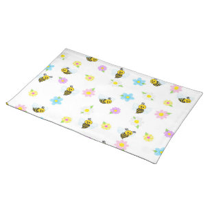 Cute Bumblebee Yellow Black Bumble Bee Colorful Cloth Placemat