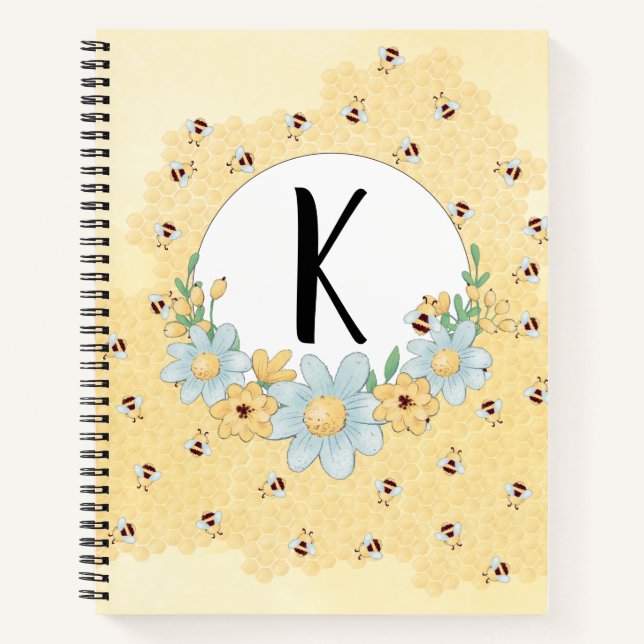 Cute Bumblebees Monogrammed Notebook (Front)