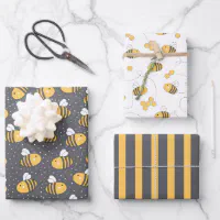 Hard Working Honey Bee Set of 3 Wrapping Paper Sheets, Zazzle