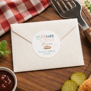 Cute Bun In Oven BaBy Q Shower Classic Round Sticker