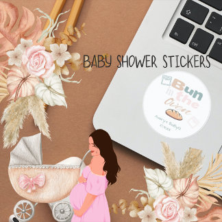 Cute Bun In Oven BaBy Q Shower Classic Round Sticker