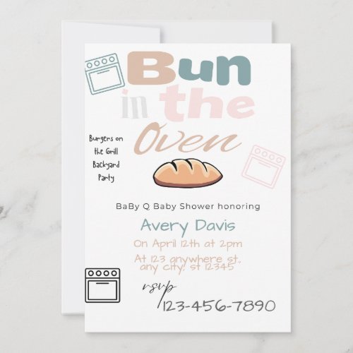 Cute Bun In Oven BaBy Q Shower  Invitation