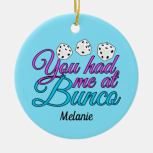 Cute Bunco Game Night Personalized Blue Christmas Ceramic Ornament