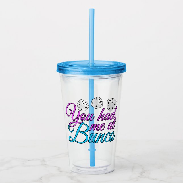 Cute Bunco Game Night Pink Blue Dice Acrylic Tumbler (Front)