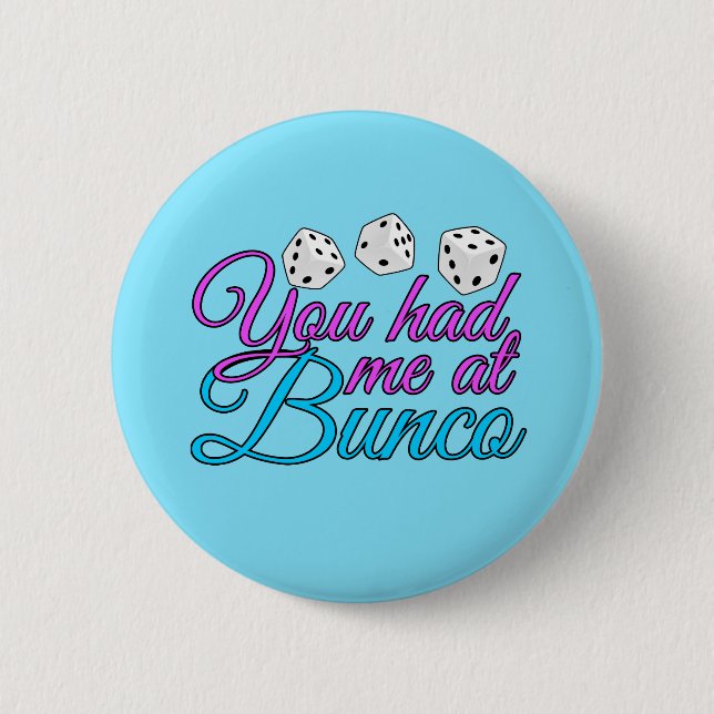 Cute Bunco Game Night Pink Blue Dice Button (Front)