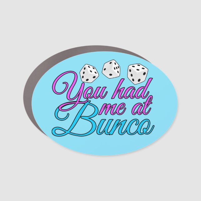 Cute Bunco Game Night Pink Blue Dice Car Magnet (Front)