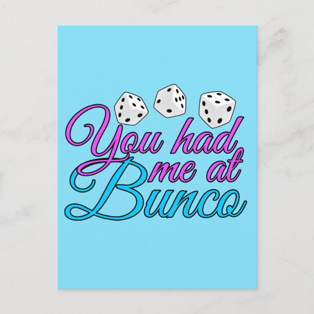Cute Bunco Game Night Pink Blue Dice Postcard (Front)