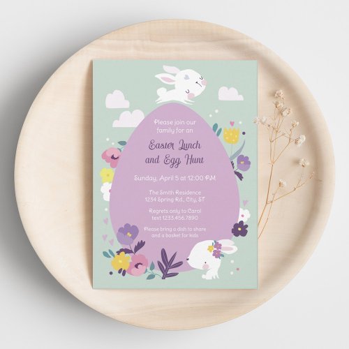 Cute bunnies and big egg Easter Invitation