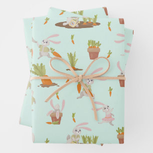 Cute Bunnies and Carrots Wrapping Paper Sheets
