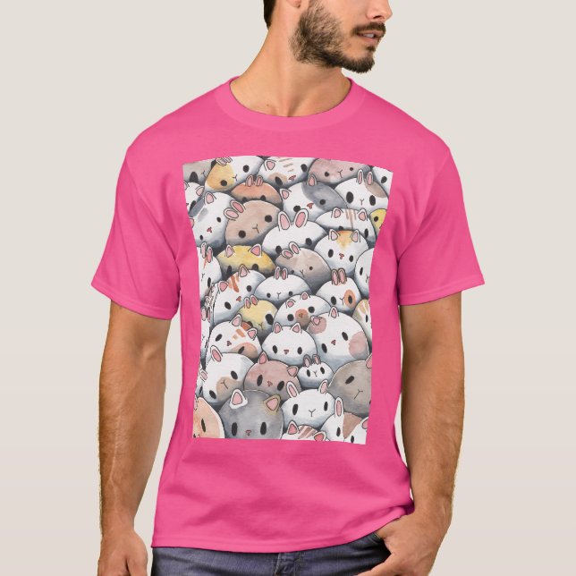 Cute Bunnies And Cats T-Shirt (Front)