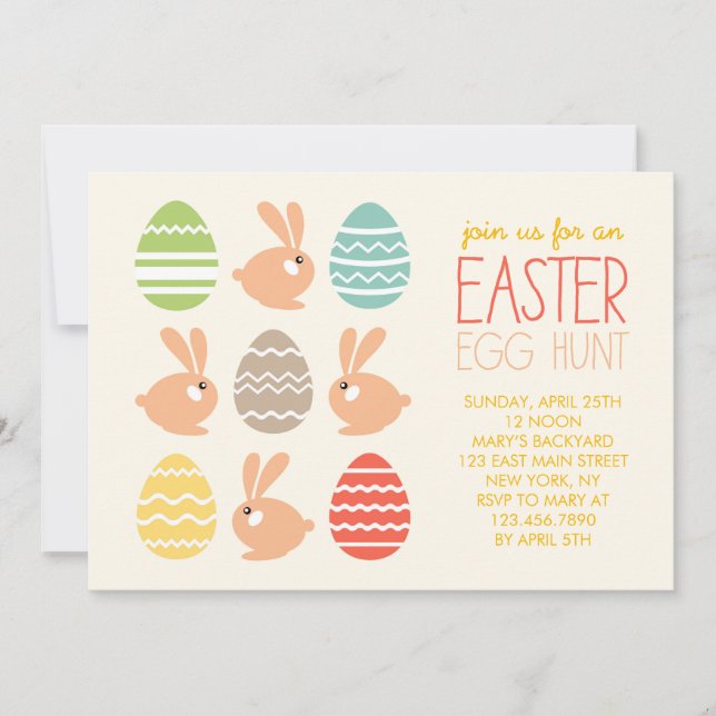 Cute Bunnies and Easter Eggs Easter Party Invitation (Front)