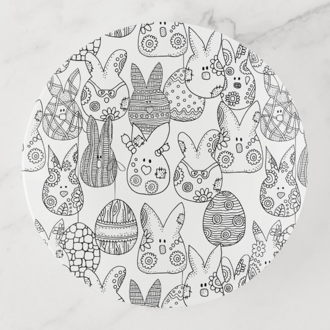 Cute Bunnies and Eggs Trinket Tray (Front)
