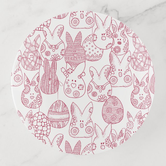 Cute Bunnies and Eggs Trinket Tray (Front)