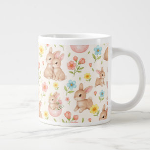 Cute Bunnies and Flowers Pattern Giant Coffee Mug