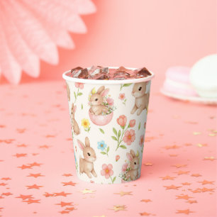 Cute Bunnies and Flowers Pattern Paper Cups