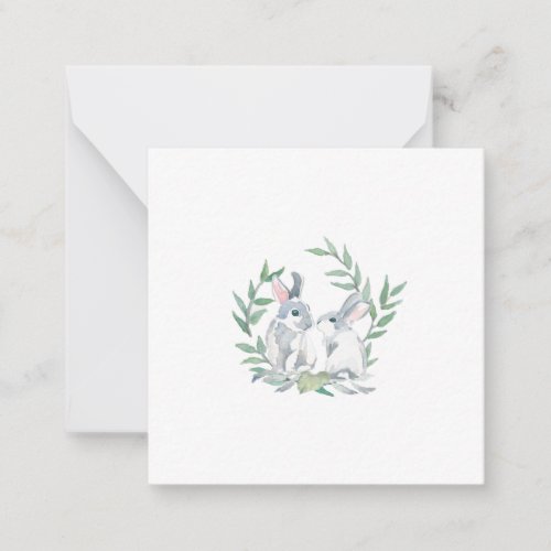 Cute Bunnies and Laurel Wreath Note Card