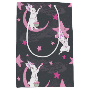 Cute Bunnies and Pink Stars  Medium Gift Bag