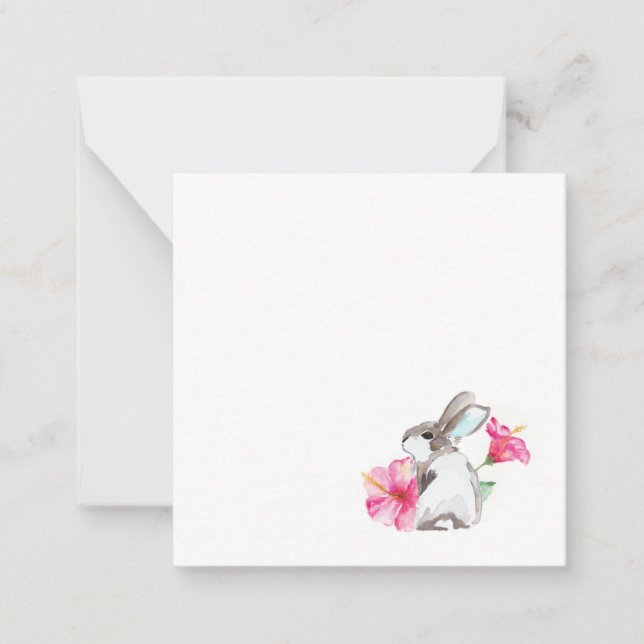 Cute Bunnies and Tropical Floral Note Card (Front)